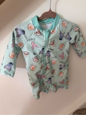 Disney Mint Green Pooh & Friends Long-Sleeve One-Piece Swim Suit
